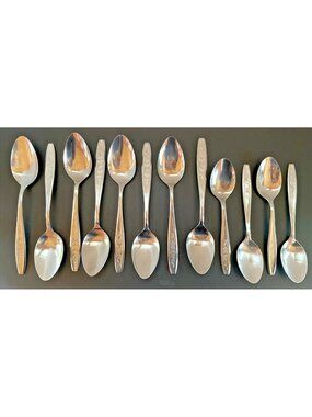 12 Lot Vintage Towne HallStainless INOX Japan Floral Rose Scroll Mixed Spoons